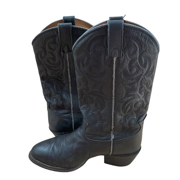 Tony Lama Black Leather Cowboy Boots ZR Oil Resistant Men’s Size 10EE Extra Wide - Picture 4 of 11